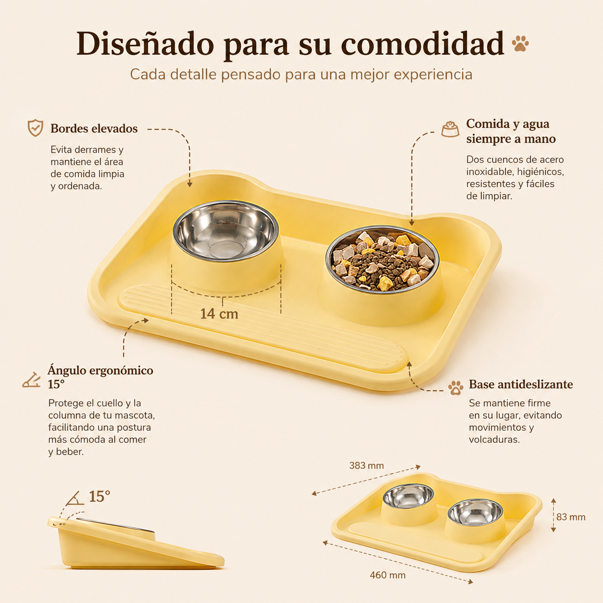 Comedero Doble Inclinado de Acero Inoxidable para Mascotas | Deterrajaras